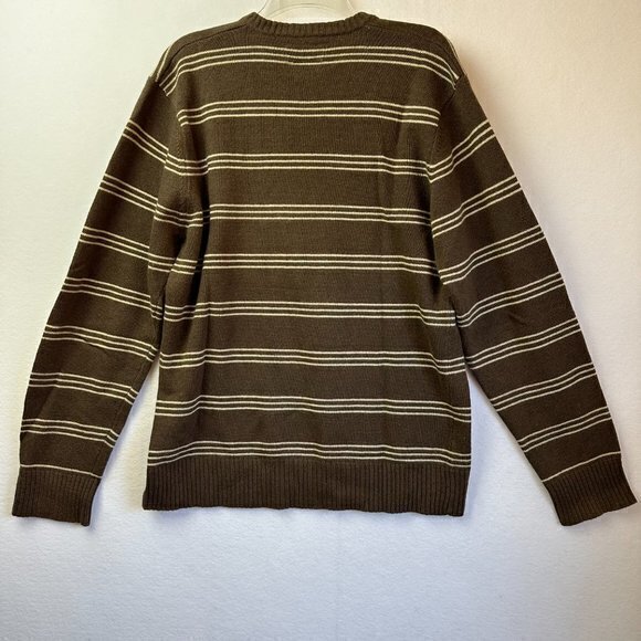 Fossil sweater Men L Brown tan stripe Cashmere Wool Angora blend v neck‎ - Picture 8 of 8